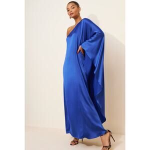 BHLDN Kaftan Maxi Satin Dress in Blue Size Women's Small